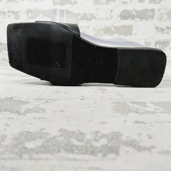 NEW Open Edit Lely Black Faux Leather Square Toe Flat Slide Sandals F68 - Picture 8 of 11